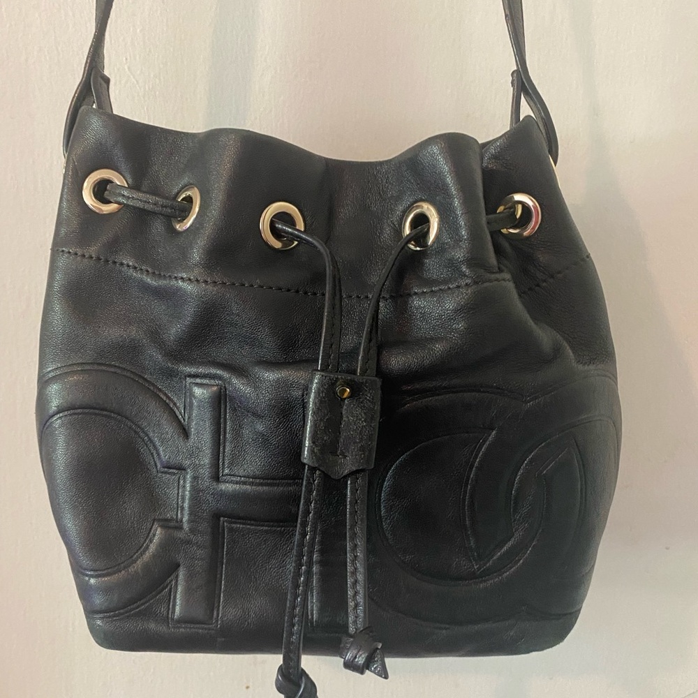 JIMMY CHOO Black Leather Bucket Bag Crossbody